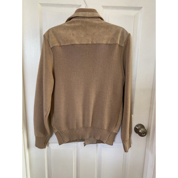 Vintage 1970's Mister Marr Leather and Knit Sweater Jacket Brown Tan Large - Picture 8 of 10
